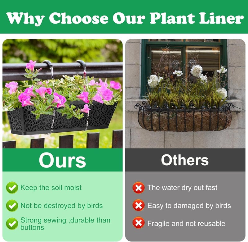 Adnee 2 Pcs 30 Inch Fabric Plant Window Box Liners-Rectangular Non-Woven Planter Basket Liner-Black Felt Flower Hanging Basket for Outdoor Garden Wall Hanging Planter Flower Vegetables - Image 4